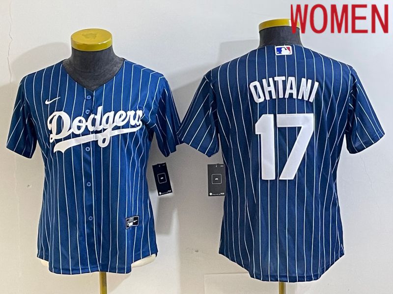 Women Los Angeles Dodgers #17 Ohtani Blue stripe Nike Game MLB Jersey style 2